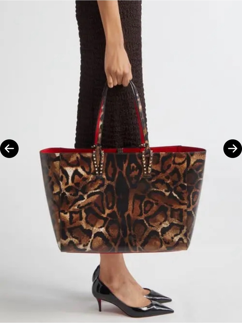 CHRISTIAN LOUBOUTIN LARGE CABATA LEATHER TOTE SPIKES BROWN WITH POUCH SET NEW - Picture 12 of 16